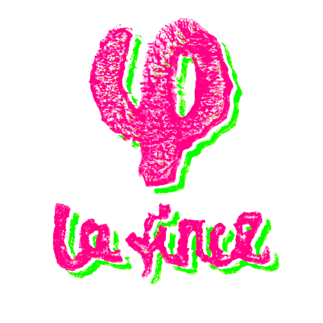 logo la fince, una letra fi rosa con sombra verde y las palabras "la fince" manuscritas